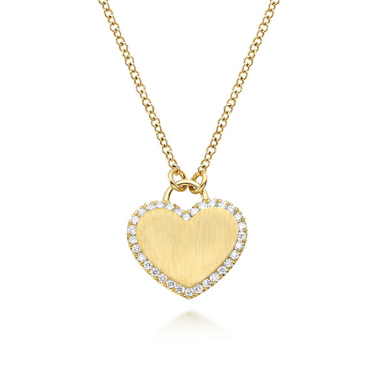 14K Yellow Gold Diamond Halo Heart Pendant Necklace