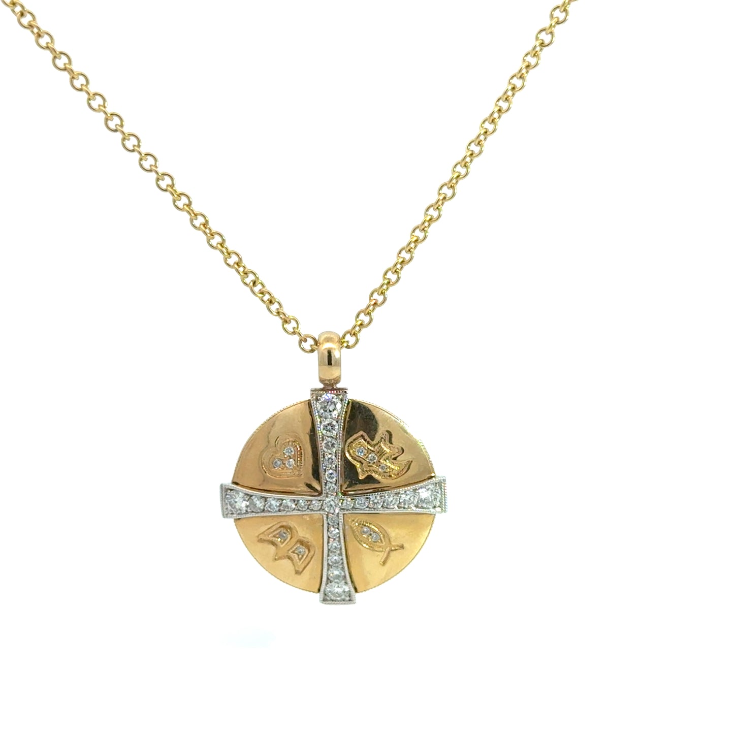 14KT Diamond Two Tone Gold Cross Pendant - 0.66 Cts