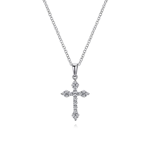 14K White Gold Diamond Cross Pendant Necklace