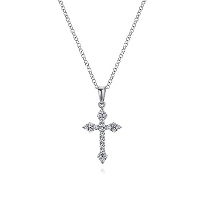 14K White Gold Diamond Cross Pendant Necklace