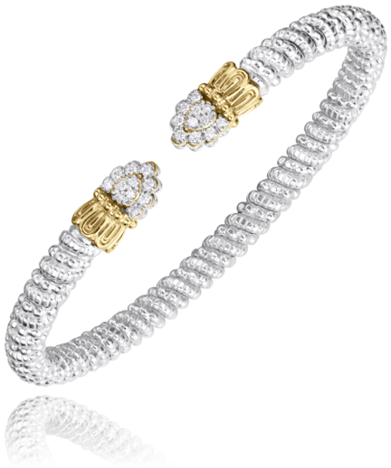 14K Yellow Gold and Sterling Silver Diamond Bangle Bracelet