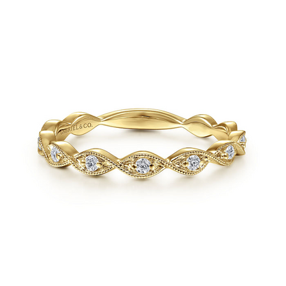 14K Yellow Gold Twisted Diamond Stackable Ring