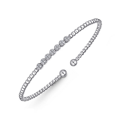 14K White Gold Bujukan Bead and Cluster Diamond Bangle