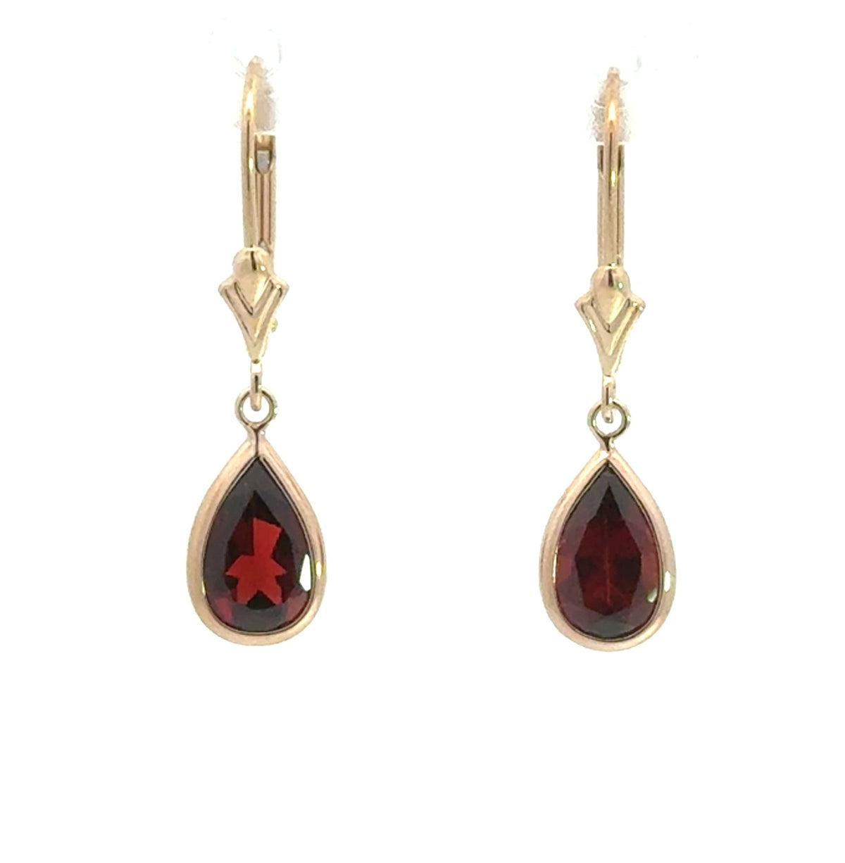 14K Yellow Gold Pear-Shaped Garnet Leverback Earrings