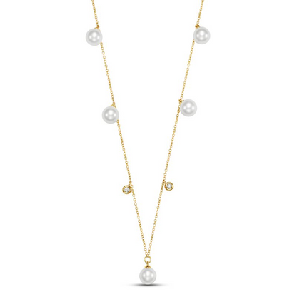 Bezel Set Diamond and Pearl Necklace