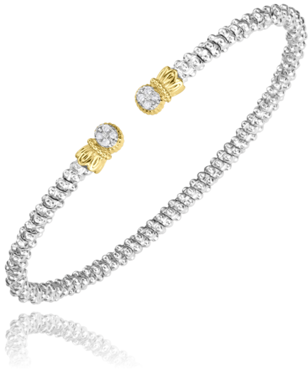 14K Yellow Gold and Sterling Silver Diamond Bangle Bracelet