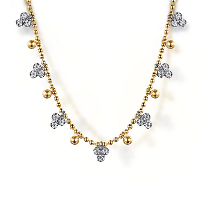 14K White Yellow Gold Bujukan Beads and Diamond Droplet Necklace