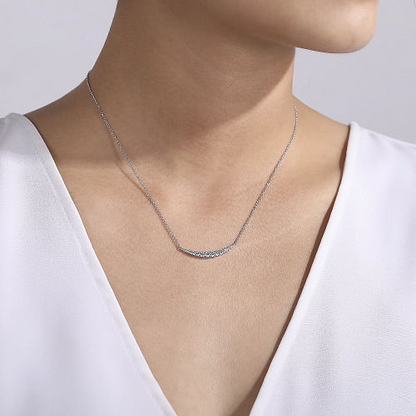 14K White Gold Curved Diamond Bar Necklace