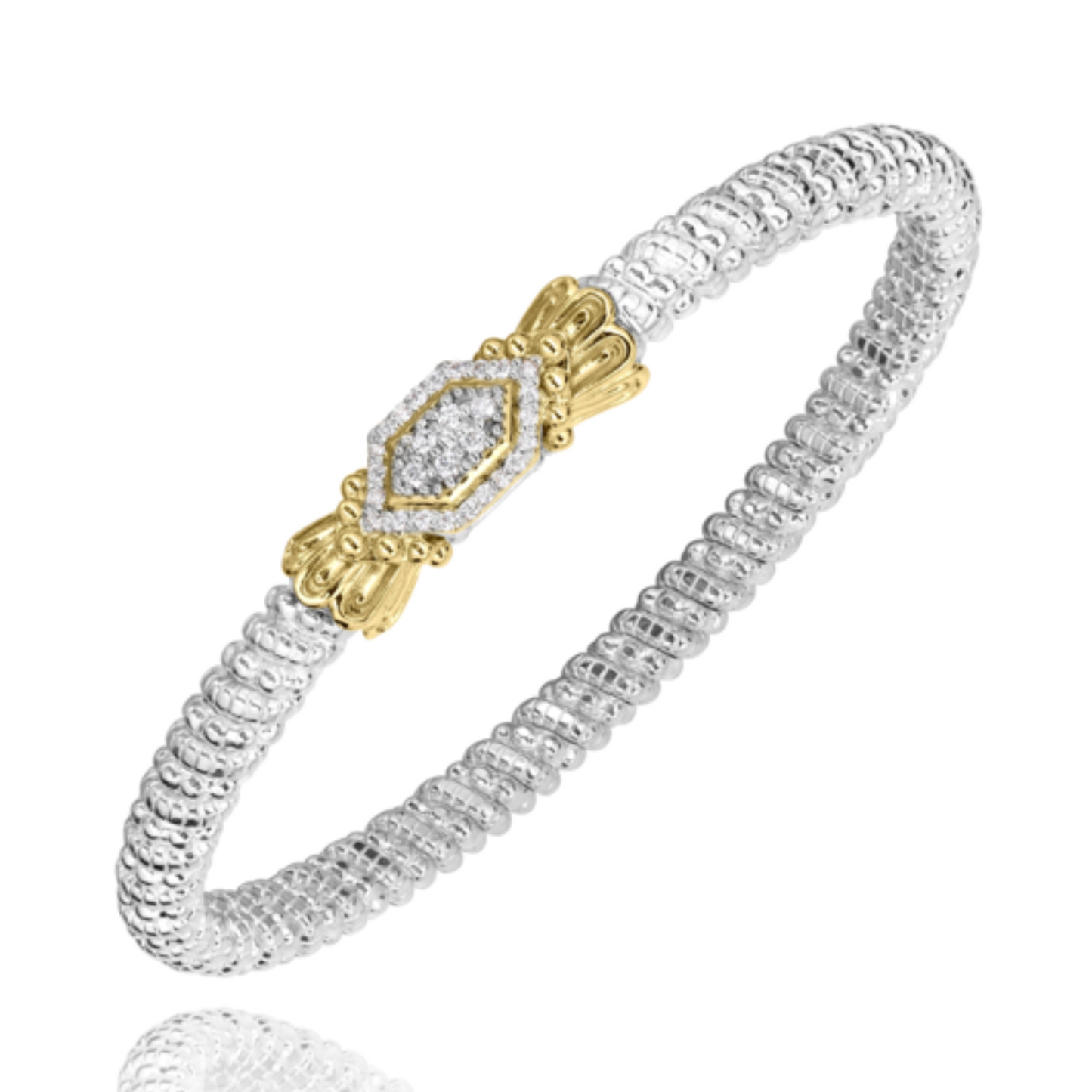 14K Yellow Gold and Sterling Silver Diamond Bangle Bracelet