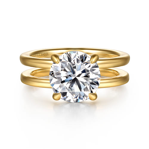 14K Yellow Gold Diamond Engagement Ring Mounting – Contemporary Collection (Hidden Halo, .10 CTW Accent Diamonds)