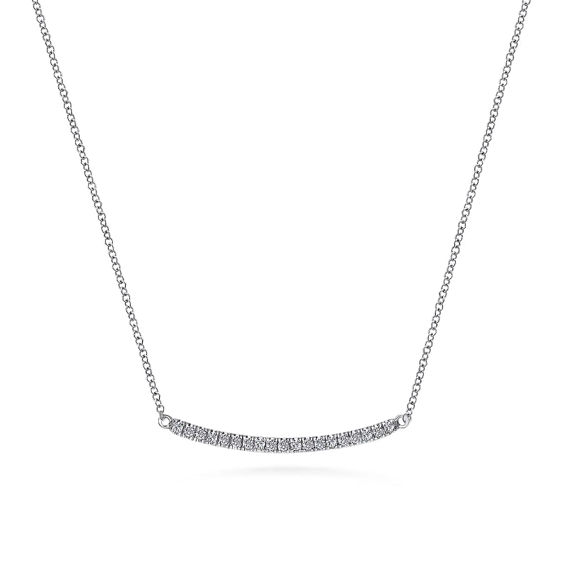 14K White Gold Diamond Pave Curved Bar Necklace