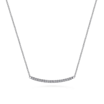 14K White Gold Diamond Pave Curved Bar Necklace