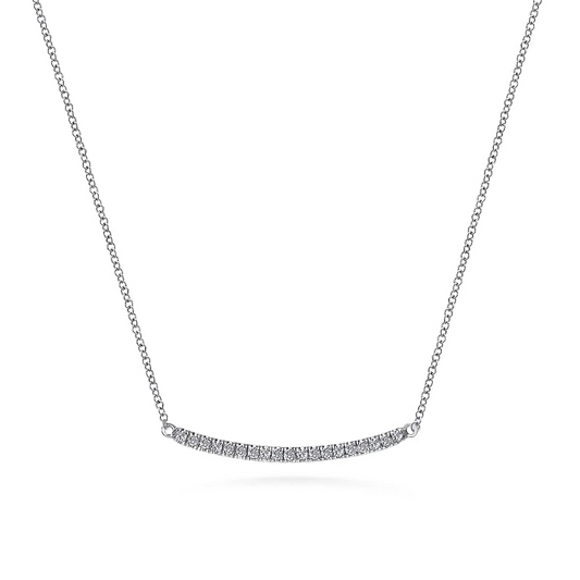 14K White Gold Diamond Pave Curved Bar Necklace