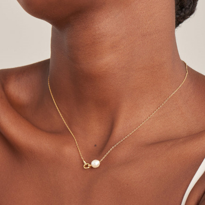 Gold Pearl Link Chain Necklace