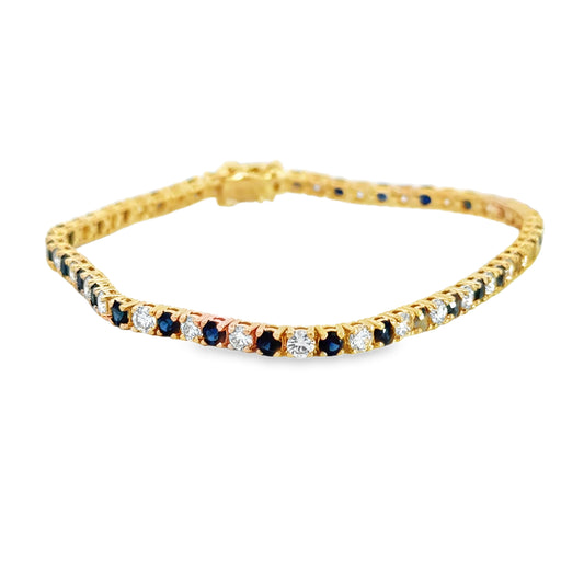 14K Yellow Gold Diamond and Sapphire Tennis Bracelet