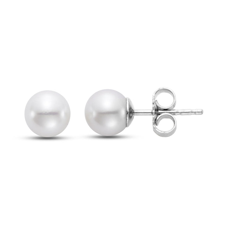 14K White Gold Akoya Pearl Studs - 6x6.5mm