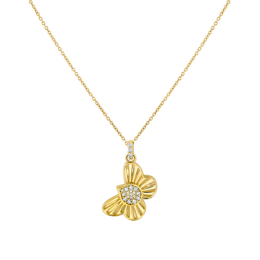 14K Lineaire Fine Line Shell Butterfly Diamond Pendant