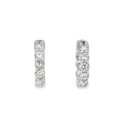 14K White Gold Diamond Huggie Earrings - 2.09 Carats