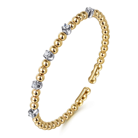 14K White and Yellow Gold Bujukan and Diamond Station Split Bangle Bracelet