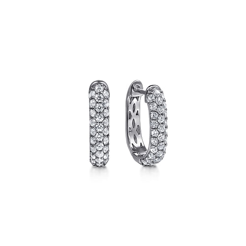 14K White Gold Pave Diamond Classic Oval Hoop Earrings