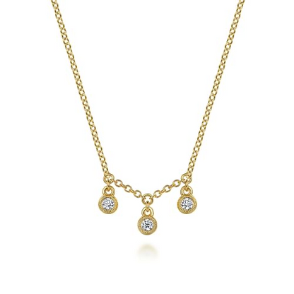 14K Yellow Gold Diamond Drop Pendant Necklace