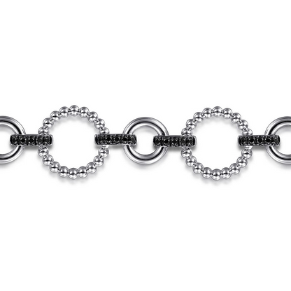 925 Sterling Silver Black Spinel Bujukan Link Tennis Bracelet