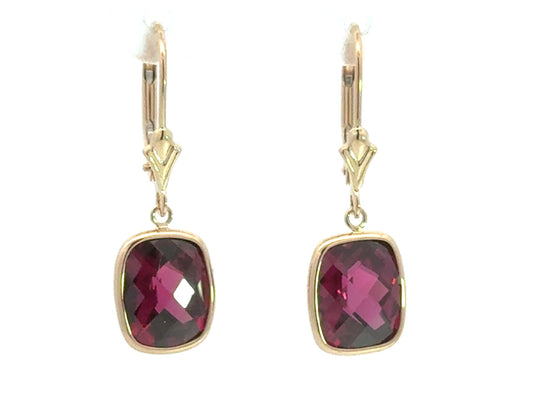 14K Yellow Gold Double Dangle Rhodolite Garnet Earrings