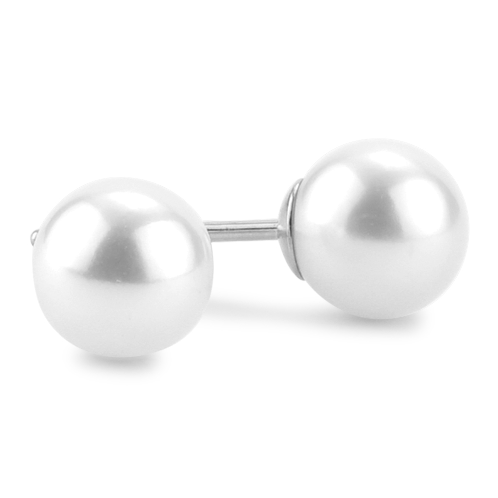 14K White Gold Cultured Pearl Studs - 6.5x7mm