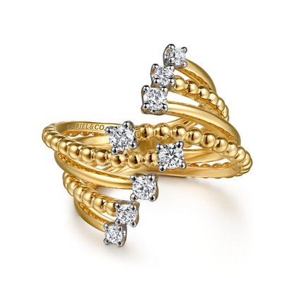 14K White Yellow Gold Bujukan and Diamond Bypass Ring