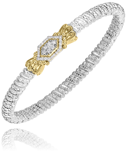 14K Yellow Gold and Sterling Silver Diamond Bangle Bracelet