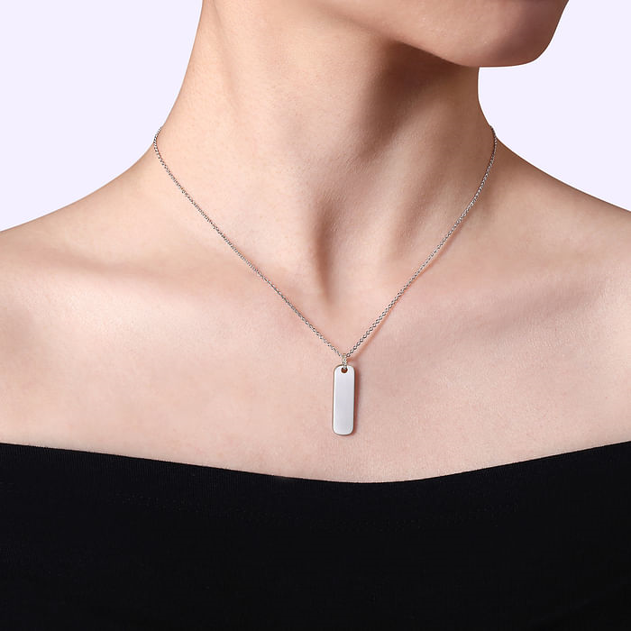 925 Sterling Silver Long Rectangular Pendant Necklace