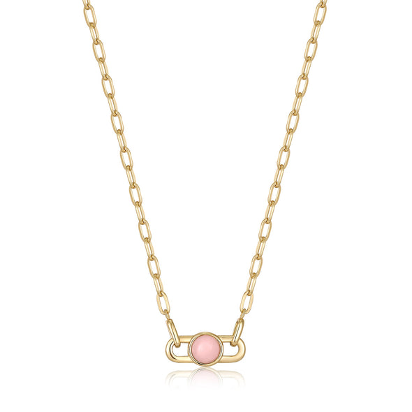 Gold Orb Rose Quartz Link Necklace