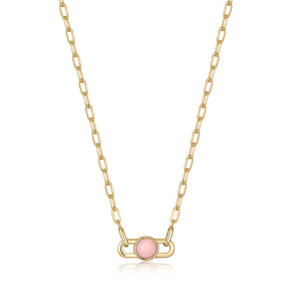 Gold Orb Rose Quartz Link Necklace