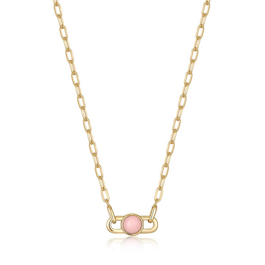 Gold Orb Rose Quartz Link Necklace