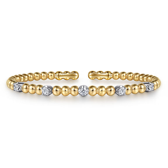 14K White and Yellow Gold Bujukan and Diamond Station Split Bangle Bracelet