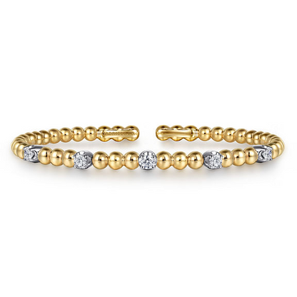 14K White and Yellow Gold Bujukan and Diamond Station Split Bangle Bracelet