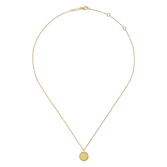 14K Yellow Gold Round Pendant Necklace with Bujukan Bead Frame
