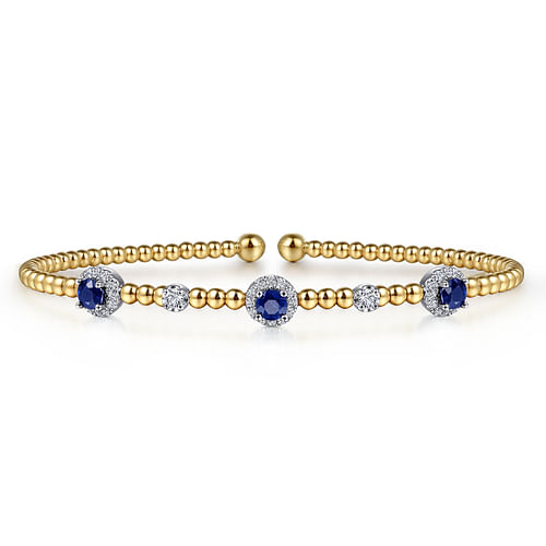 14K Two-Tone Gold Diamond and Sapphire Bujukan Cuff Bracelet