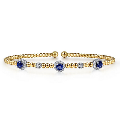 14K Two-Tone Gold Diamond and Sapphire Bujukan Cuff Bracelet