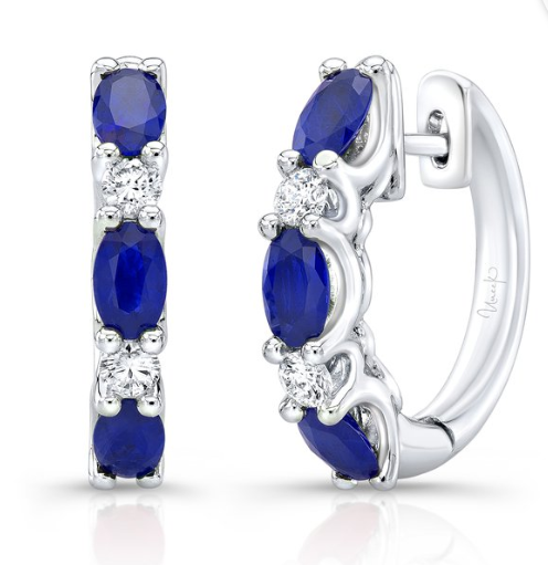 Precious Collection Oval Shaped Blue Sapphire Huggie Earrings Style