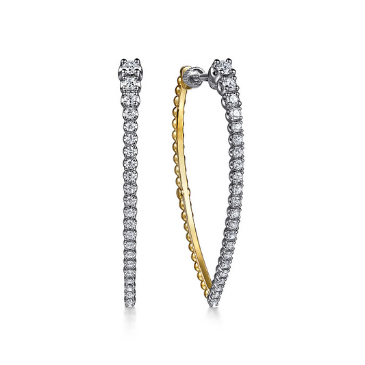 14K White and Yellow Gold Bujukan and Graduating Diamond Classic Hoop Earrings