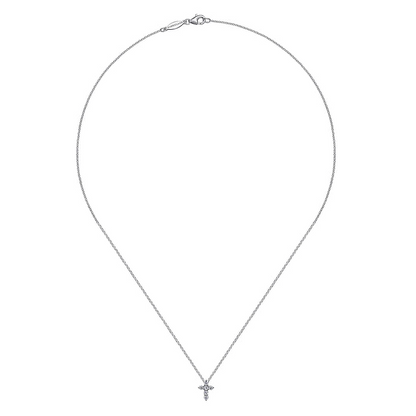 14K White Gold Diamond Cross Pendant Necklace