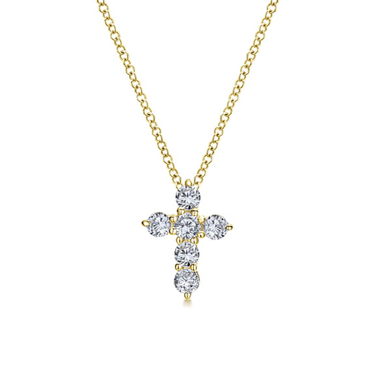 14K Yellow Gold Diamond Cross Pendant Necklace