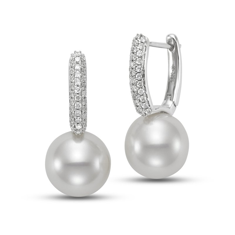 18K White Gold Diamond and Pearl Earrings