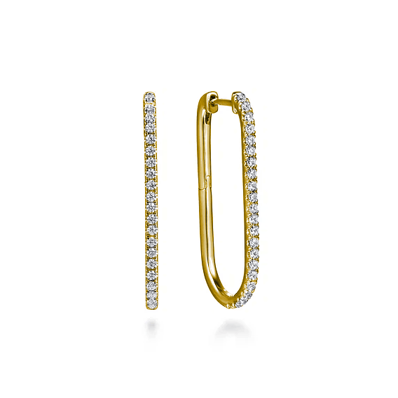 14K Yellow Gold Diamond Classic Elongated Oval Hoop Earrings