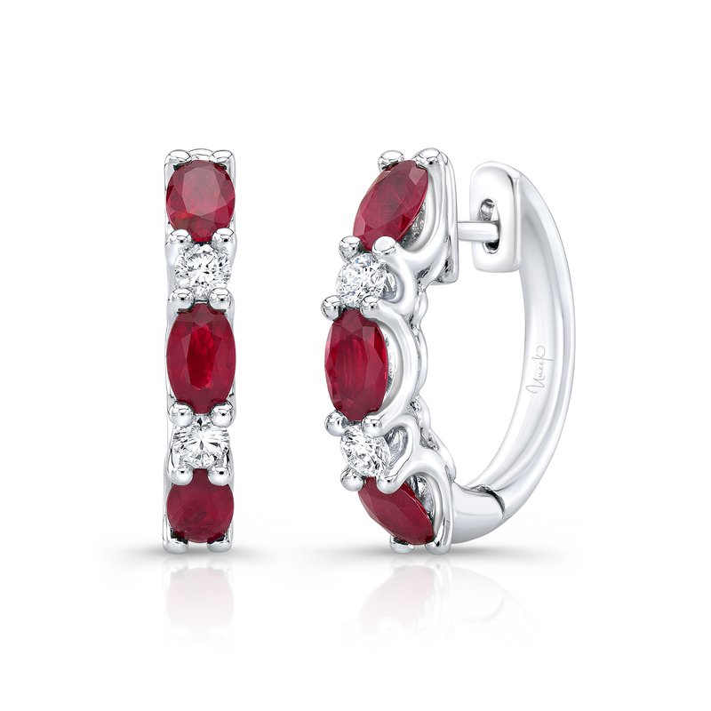 Uneek | Precious Collection Oval Shaped Ruby Huggie Earrings