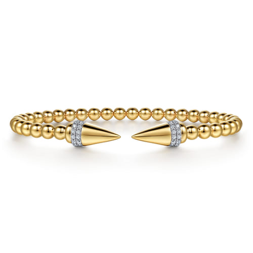 14K Yellow Gold Bujukan Diamond Spike Open Bangle Bracelet (.19 CTW)