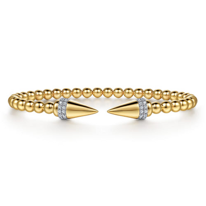 14K Yellow Gold Bujukan Diamond Spike Open Bangle Bracelet (.19 CTW)