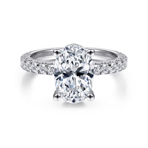 14K White Gold Hidden Halo Engagement Ring