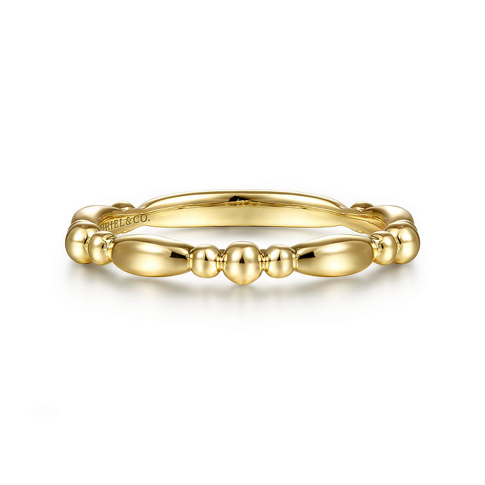 14K Yellow Gold Alternating Bar and Bujukan Bead Stackable Ring